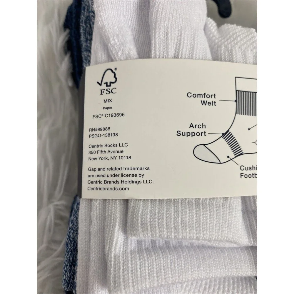 Gap Socks Men’s 6 Pair Navy Blue White Cushioned Mid Crews Casual Size 6-12